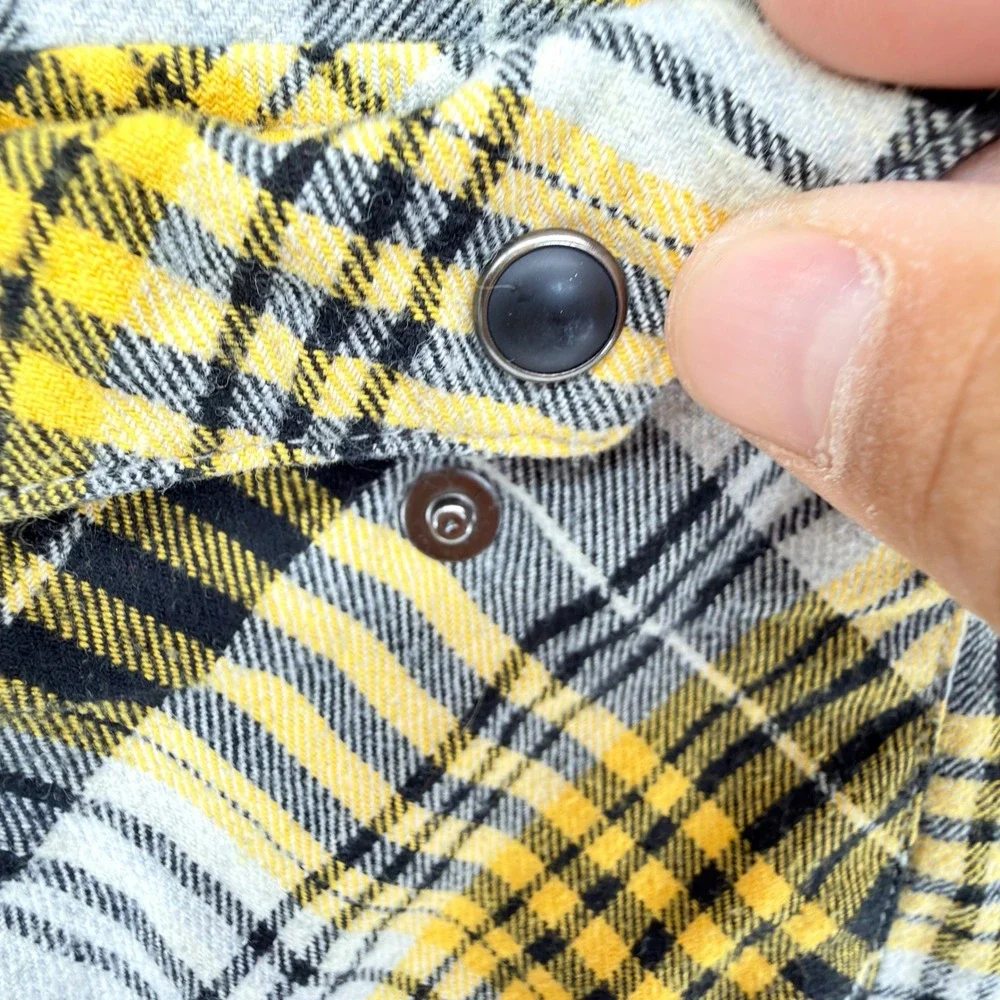 Levis Western Flannel Shirt Mens Large Yellow Black Plaid Snap 85745-0026